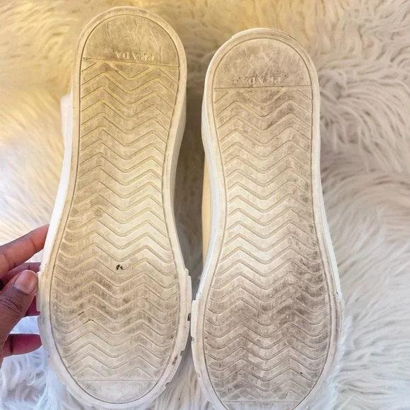 Prada White High-Top Sneakers with Black Strap - Picture 6 of 14